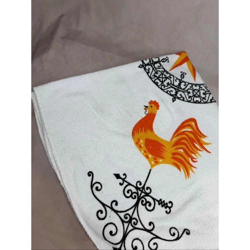 Vintage Terrycloth Chicken Rooster Tablecloth MCM Mod READ